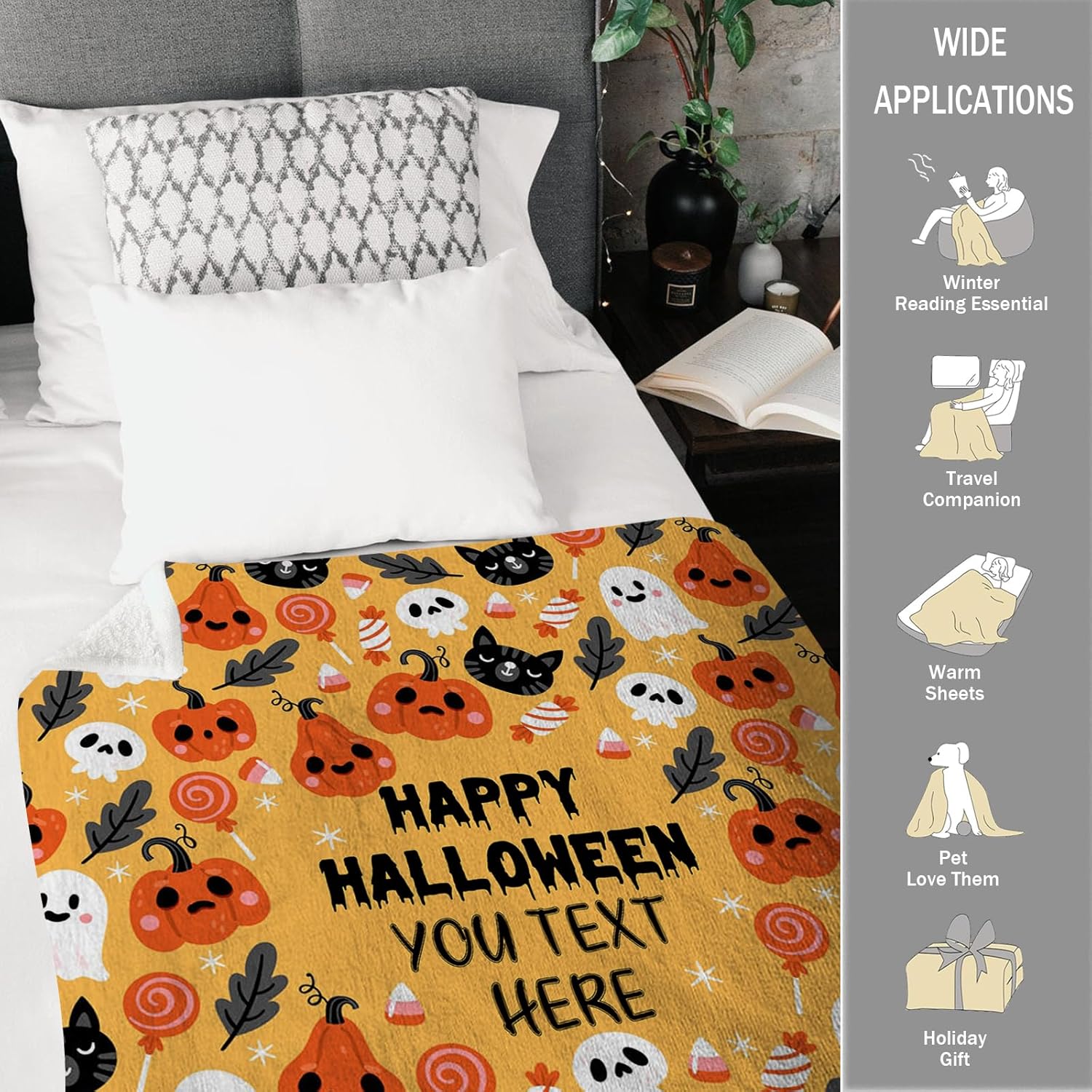 Manta de Halloween personalizada con calabaza, manta de franela suave, decoración de Halloween para sofá, sala de estar, dormitorio, regalos