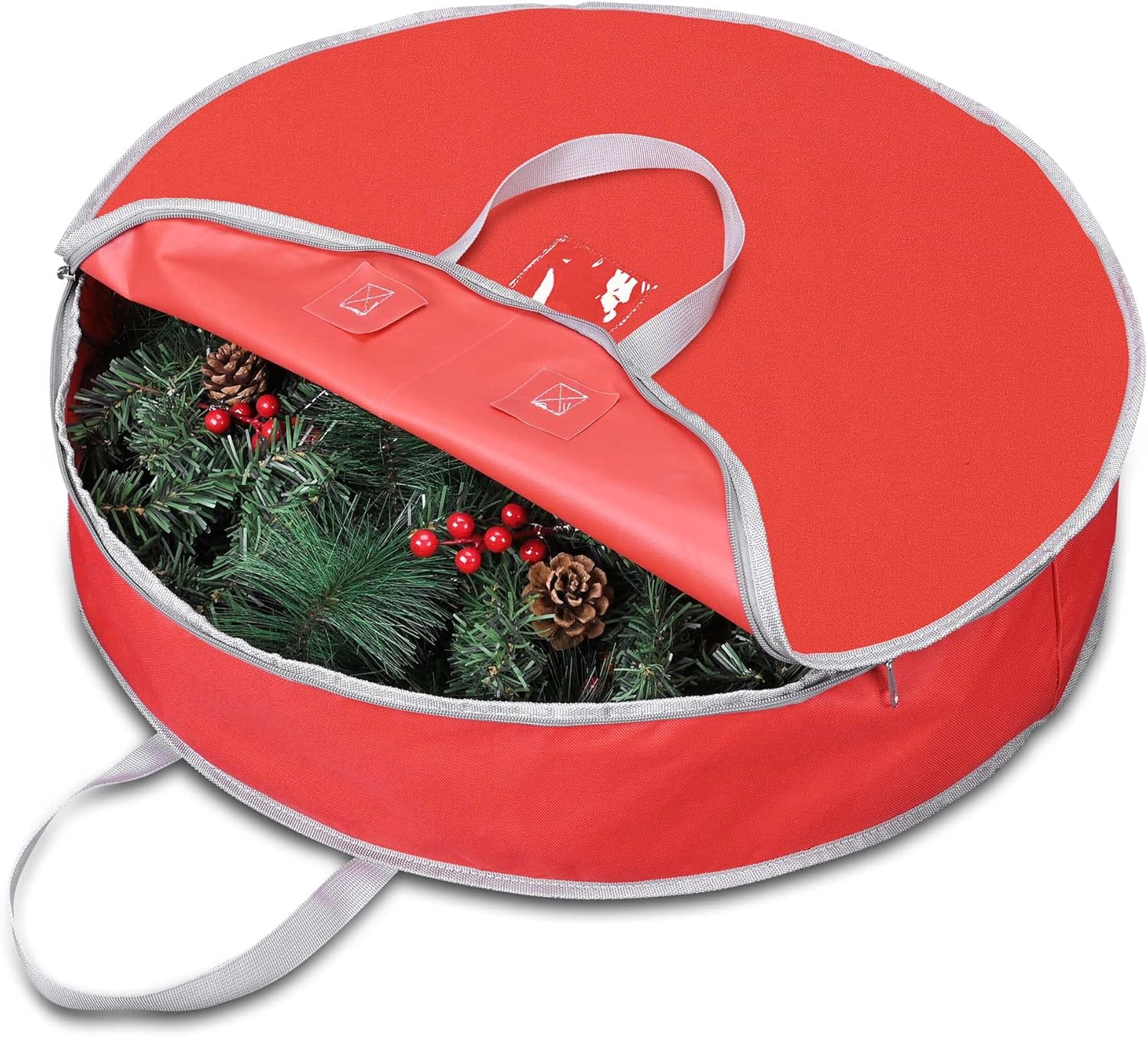 Yescom Bolsa de almacenamiento para coronas de Navidad de 25 pulgadas, protege coronas artificiales, doble cremallera, asas duraderas y ranura para