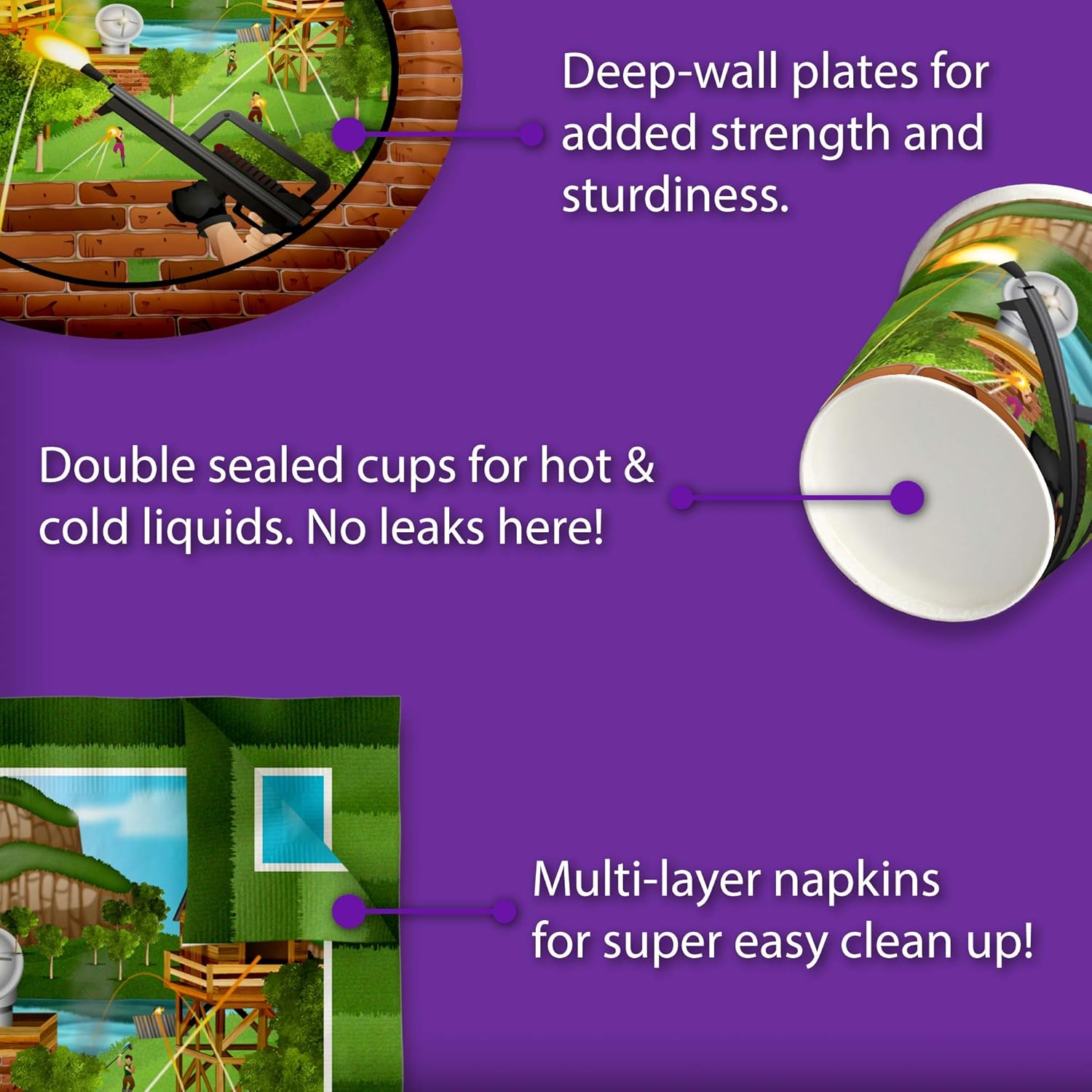 Fort Nite Party Supplies – Battle Gamer Birthday – Decoraciones de fiesta de videojuegos de quincena  Juego de vajilla desechable incluye platos,