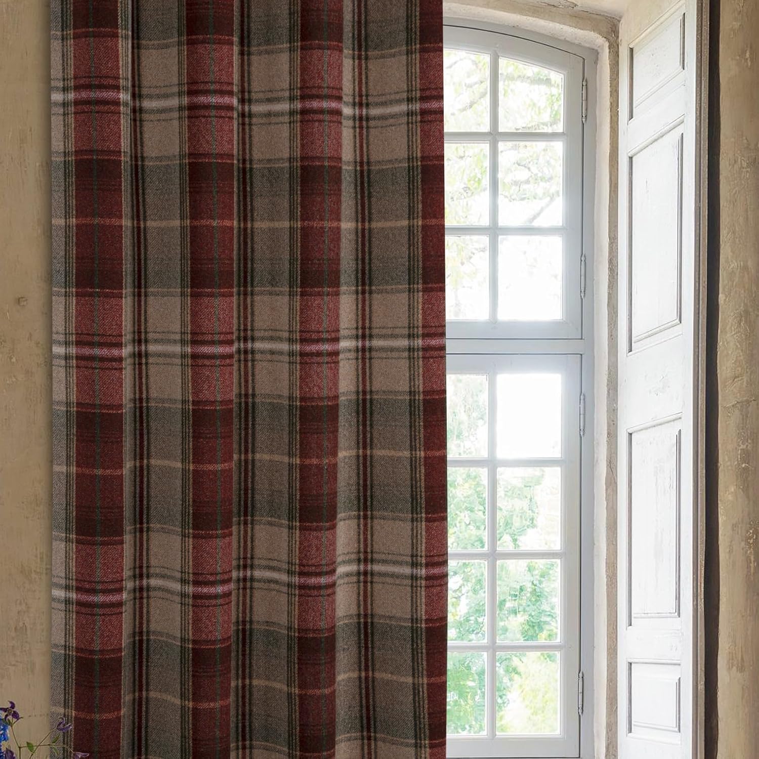 always4u Cortinas a cuadros con aspecto de lana, paneles de ventana modernos de Navidad, cortinas de tartán a cuadros rojos y verdes para sala de