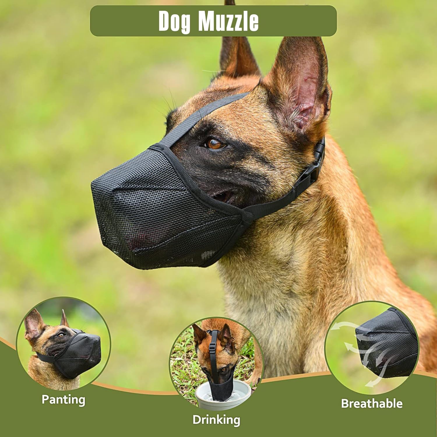 Bozal ajustable para perro, bozal de malla suave para perros pequeños, medianos y grandes, se puede lamer y masticar, permite jadear, beber,