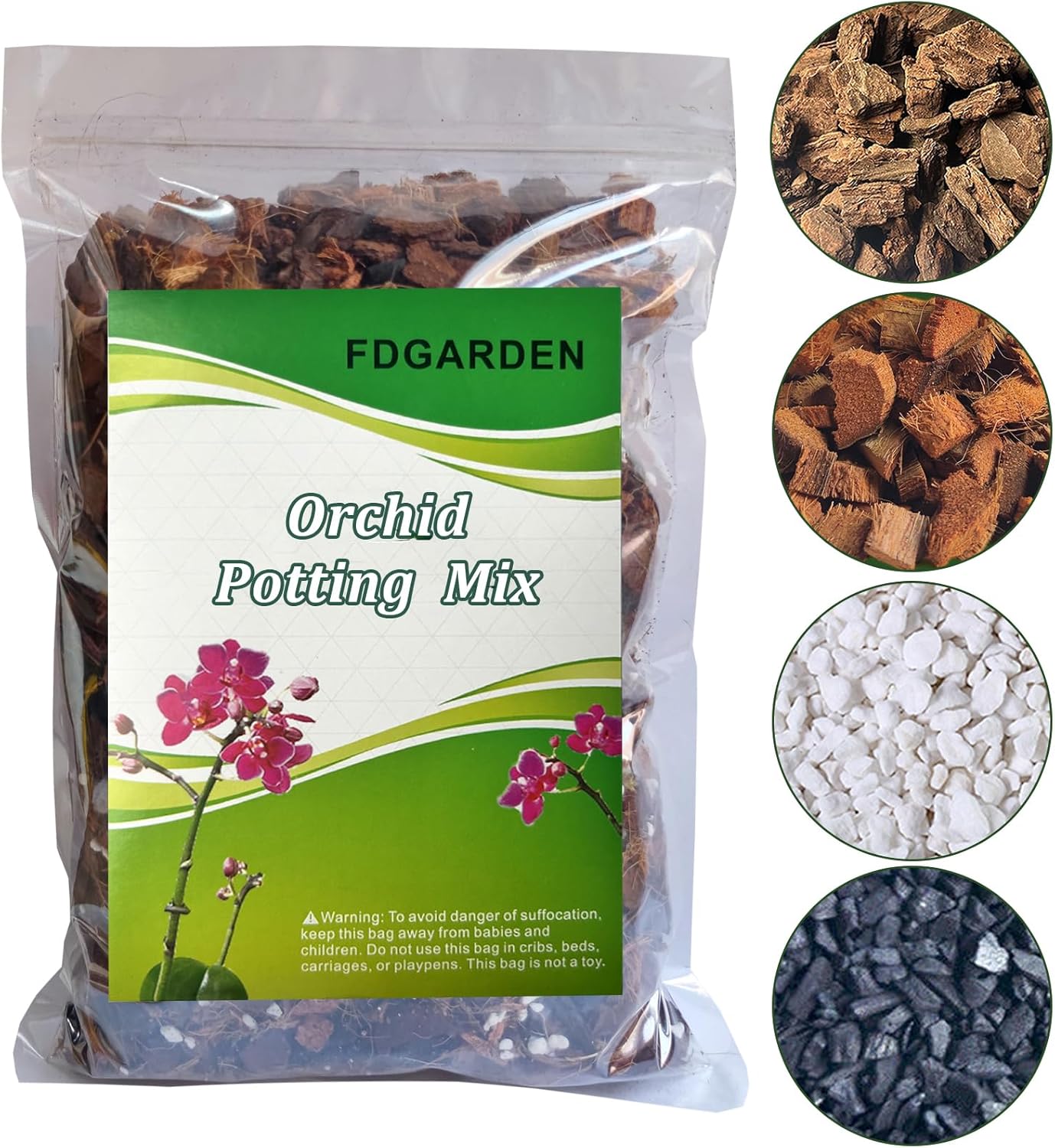 Mezcla para macetas de orquídeas, 2 cuartos de galón de tierra para orquídeas con corteza de orquídea, chips de cáscara de coco, perlita y carbón