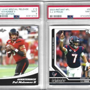 MINT PSA 9 PATRICK “PAT” MAHOMES & C.J. STROUD 2 CARD ROOKIE LOT LEAF & PANINI GRADED PSA MINT 9 SUPERSTAR QUARTEBACKS MINT PSA 9 PATRICK “PAT” MAHOMES & C.J. STROUD 2 CARD ROOKIE LOT LEAF & PANINI GRADED PSA MINT 9 SUPERSTAR QUARTEBACKS