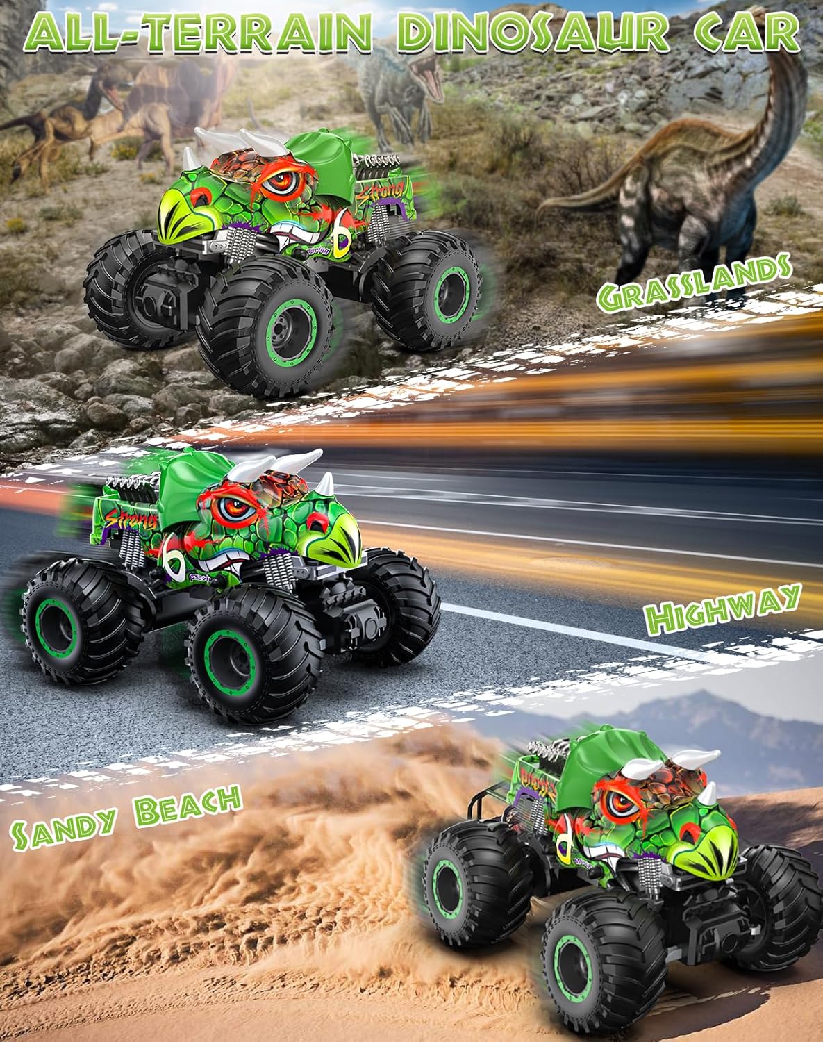 Juguete de camión monstruo de dinosaurio 2024 para niños, auto monstruo de dinosaurio a control remoto, automóvil RC todo terreno, camión monstruo