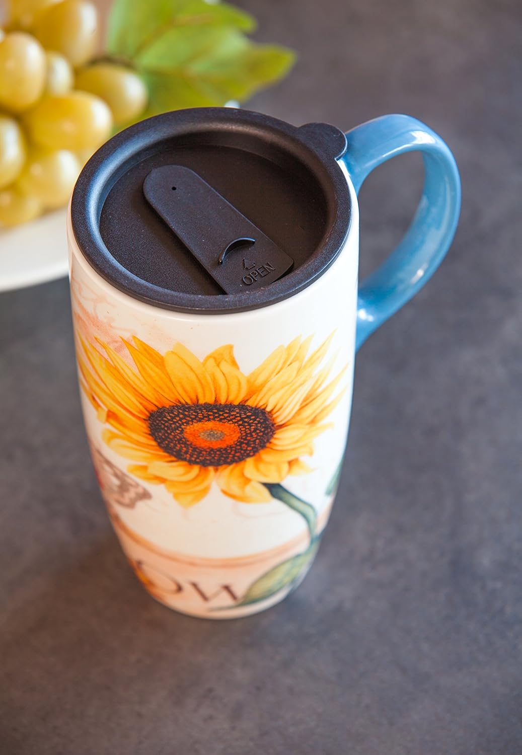 Cypress Home Taza de viaje de girasol de 17 onzas con caja de regalo de diseño, acero inoxidable, aislada, a prueba de fugas