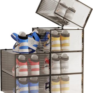 WAYTRIM Cajas de zapatos apilables, organizador de zapatos apilable de plástico transparente para armario, ahorro de espacio, contenedores plegables WAYTRIM Cajas de zapatos apilables, organizador de zapatos apilable de plástico transparente para armario, ahorro de espacio, contenedores plegables