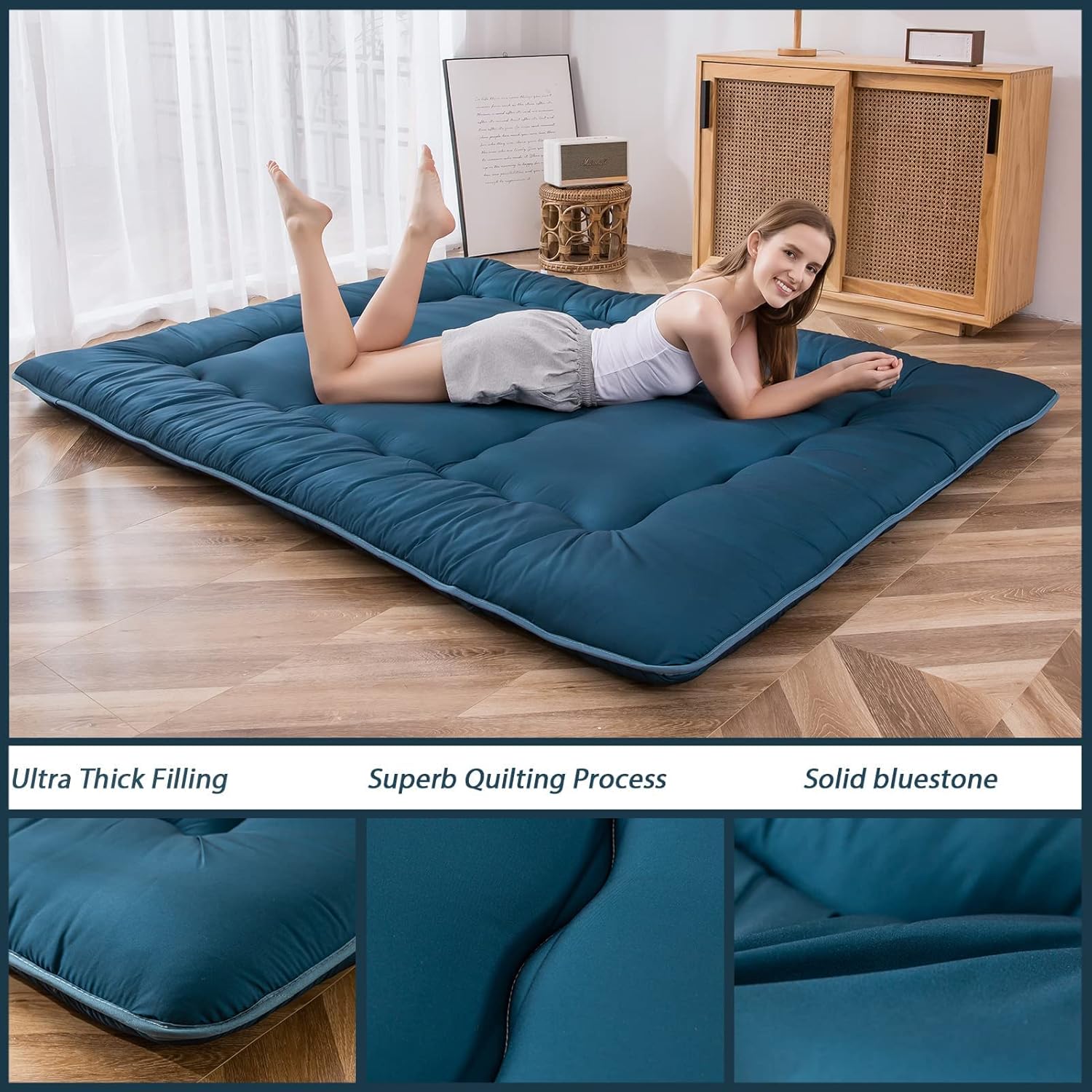MAXYOYO Colchón japonés para el suelo, colchón de futón, almohadilla gruesa para dormir, colchón enrollable, tumbona para el suelo, colchón de