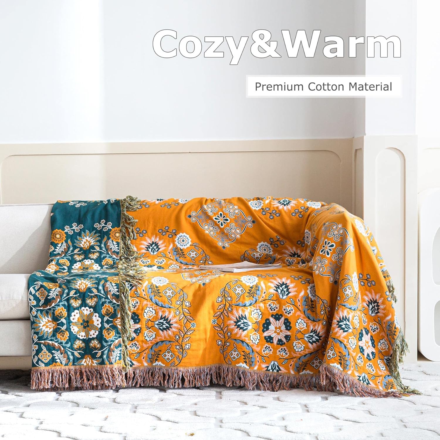 Manta bohemia para cama, 100 % algodón, ultra suave, rústico, decoración de granja, manta de verano, 60 x 80 pulgadas, para todas las estaciones,