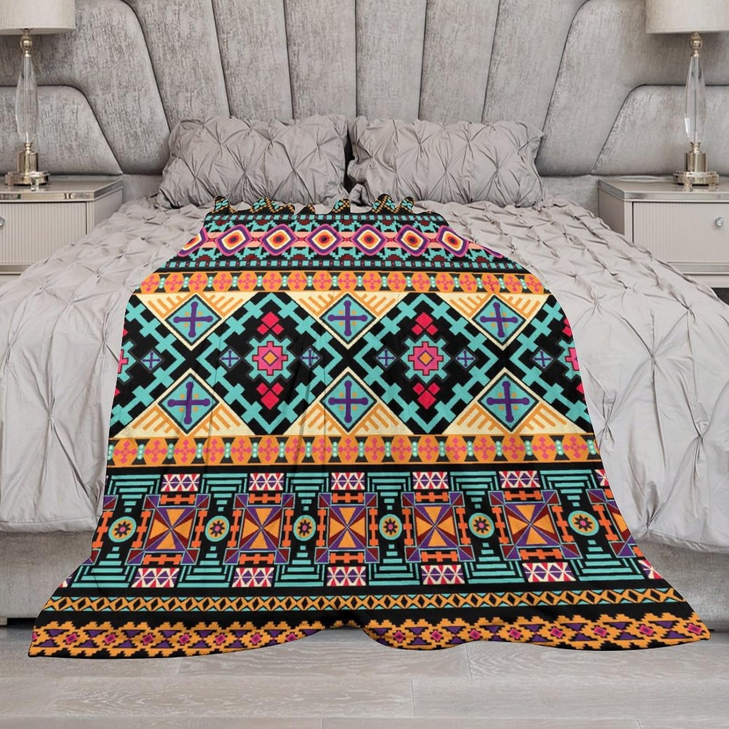 Manta azteca tribal del suroeste, manta de franela súper suave para cama y sofá (franela de 10.32 ozm), 50 x 70 pulgadas