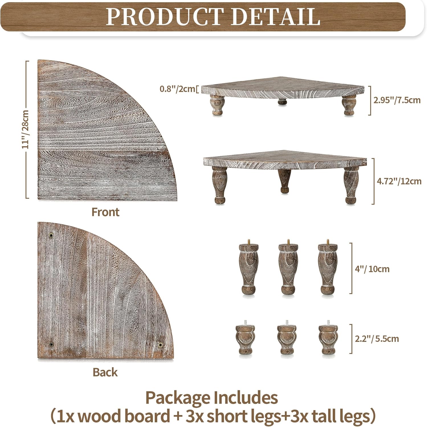 Hanobe Elevador de madera para mostrador de esquina bandeja decorativa rústica, juego de 2 soportes de pedestal de madera para exhibición, bandejas