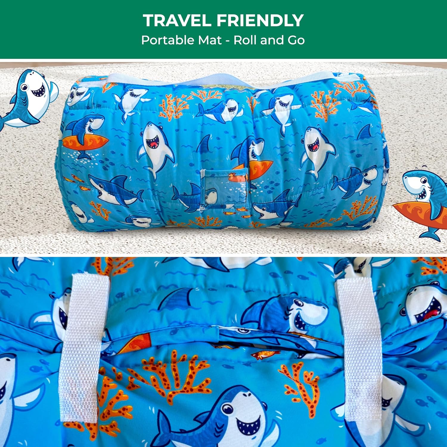 Tapete para siesta para niños pequeños con almohada extraíble, manta ancha. Extra suave, largo saco de dormir enrollado de 55 x 21 pulgadas. Tapete