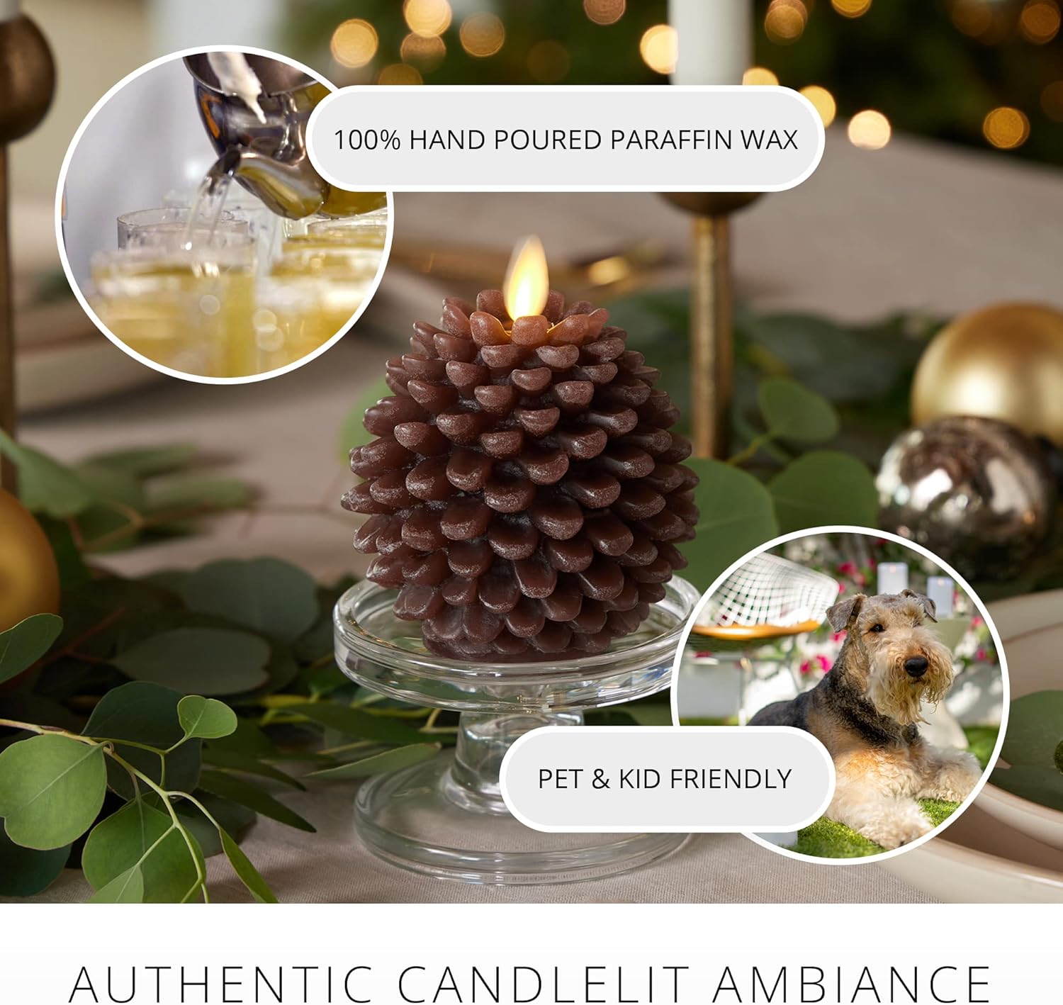 Luminara Pinecone – Velas sin llama, con acabado marrón tiza, figuras de cono de pino, velas LED sin perfume, funcionan con pilas, con temporizador,