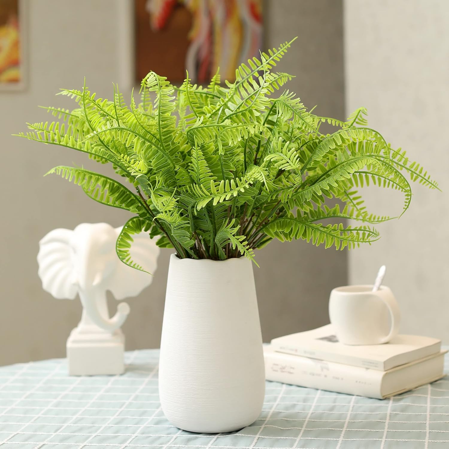 Grand Verde Boston Ferns Plantas artificiales, vegetación sintética, arbustos de plástico al tacto, decoración de bricolaje para patio al aire