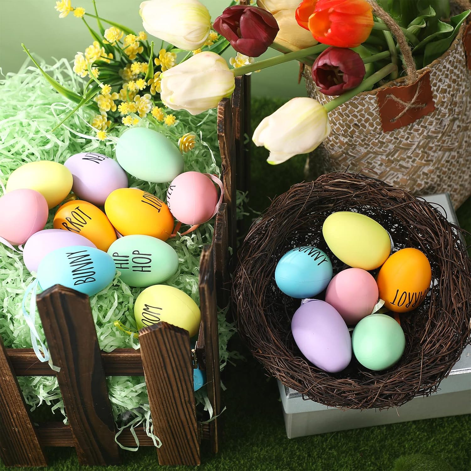 Adornos de huevo de Pascua, adornos para colgar huevos de Pascua, huevos de Pascua a granel, huevos pintados de plástico para el hogar, niños,