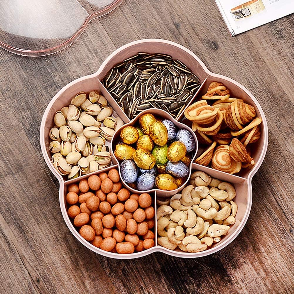 Caja de almacenamiento de aperitivos en forma de flor, bandeja para servir aperitivos con tapa, caja de almacenamiento de frutas y alimentos,