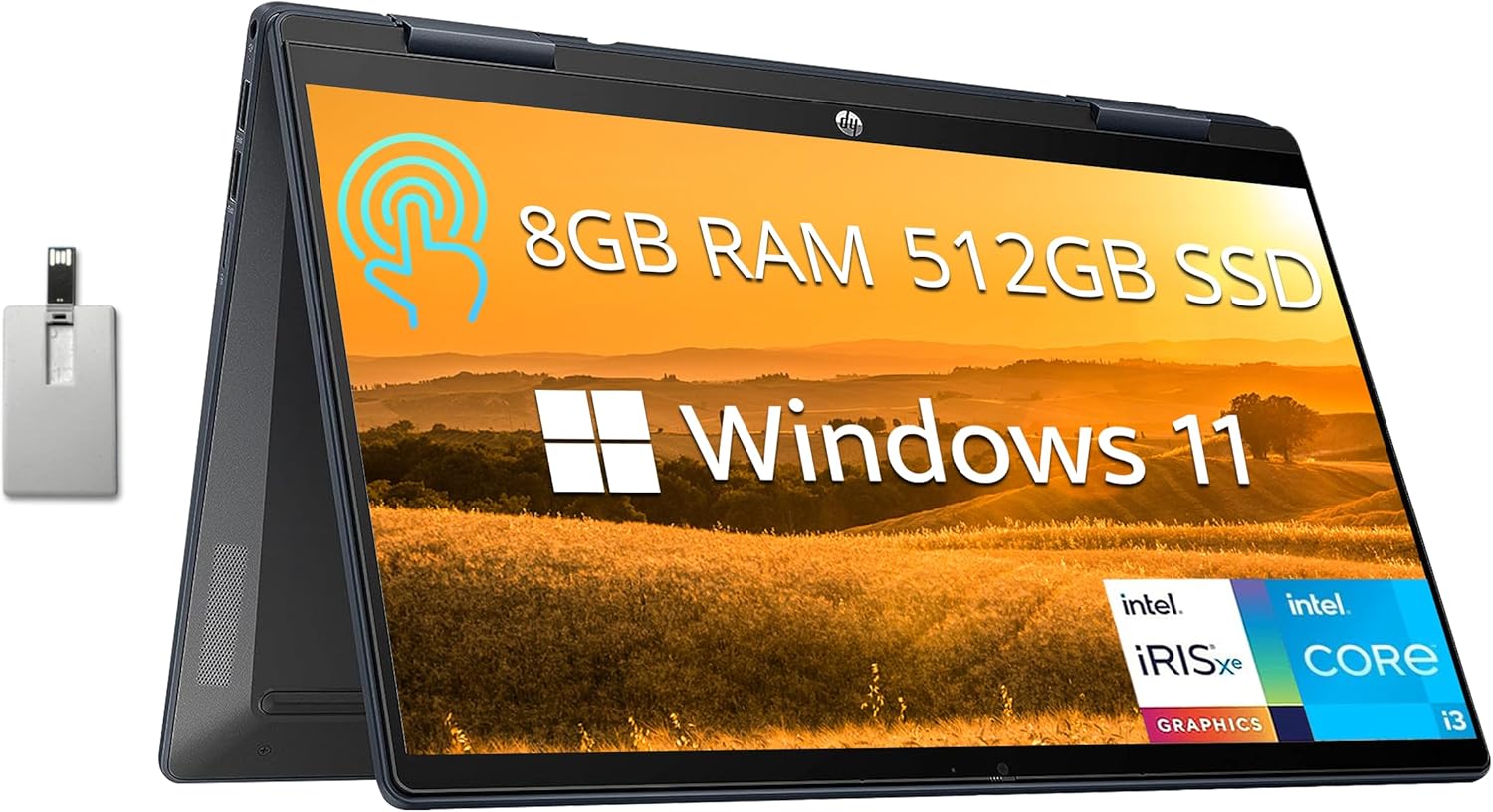 HP Pavilion x360 – Laptop 2 en 1, pantalla táctil FHD de 14 pulgadas, Intel Core i3-1215U, RAM DDR4 de 8 GB, SSD PCIe de 512 GB, gráficos Intel Iris