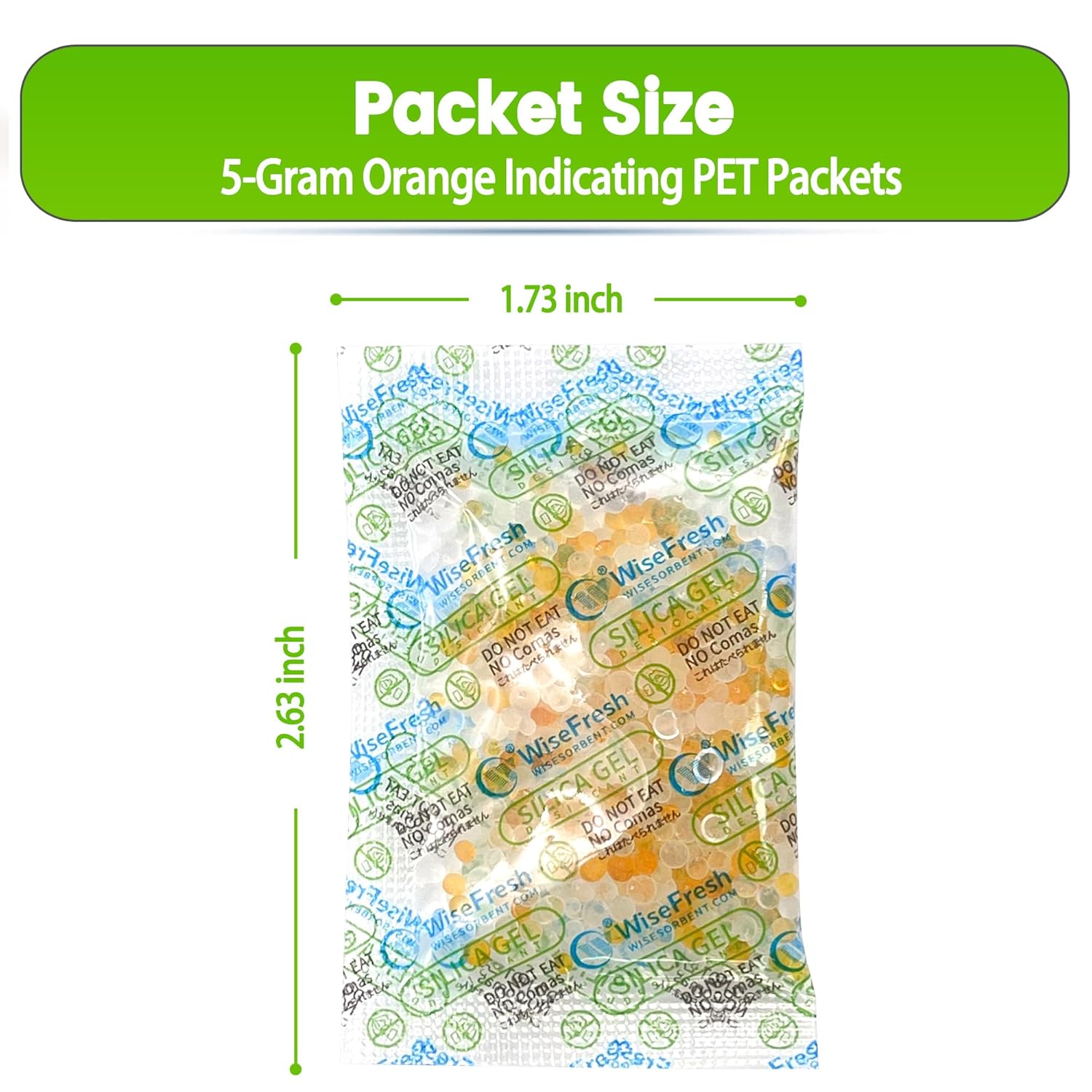 Paquete de desecante de gel de sílice de 0.18 oz, paquetes indicadores de gel de sílice, absorbentes de humedad seguros para alimentos, paquetes de