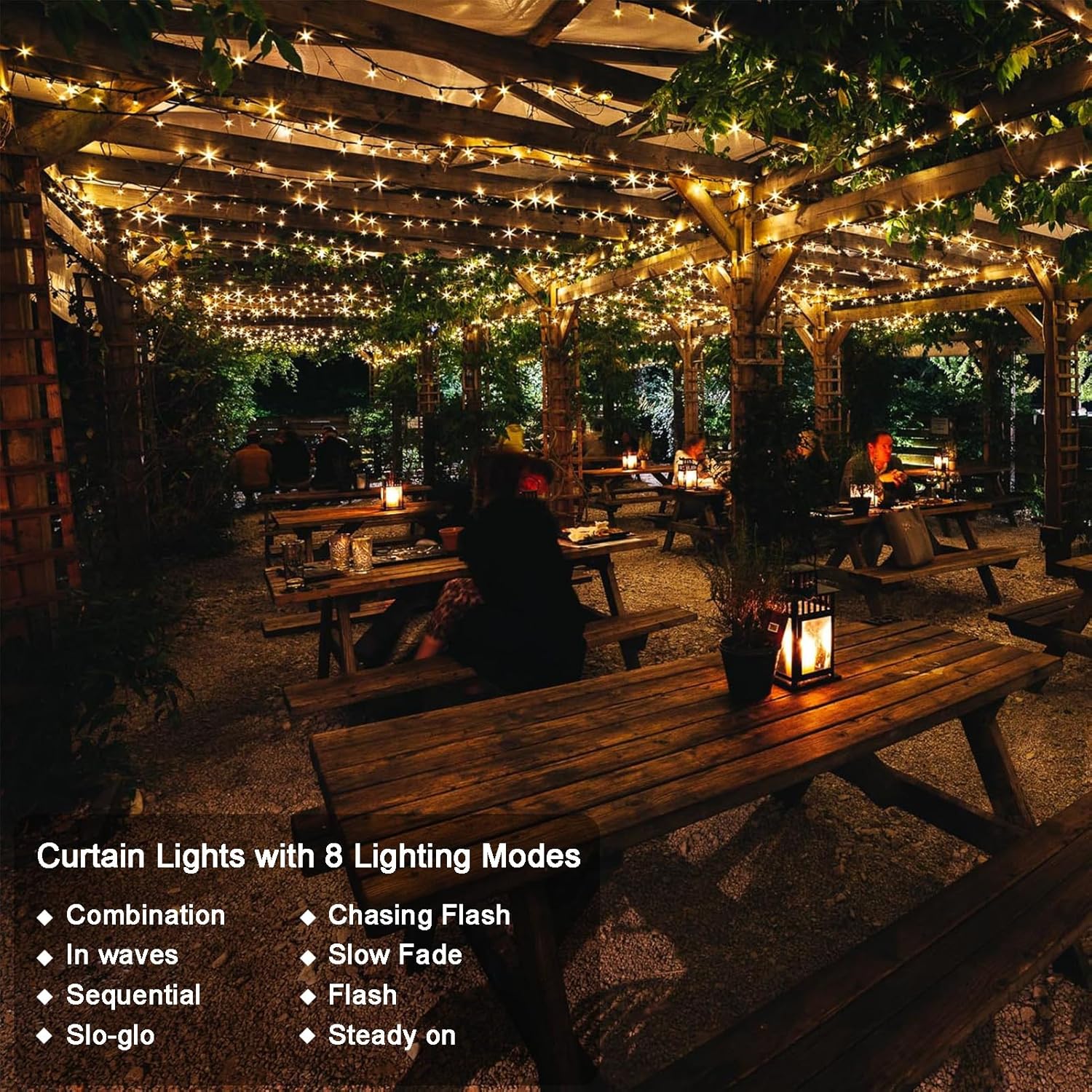 echosari 200 luces LED de cortina alimentadas por pilas, 13 x 3.3 pies, 8 modos de luces colgantes para ventana, para exteriores, dormitorio,