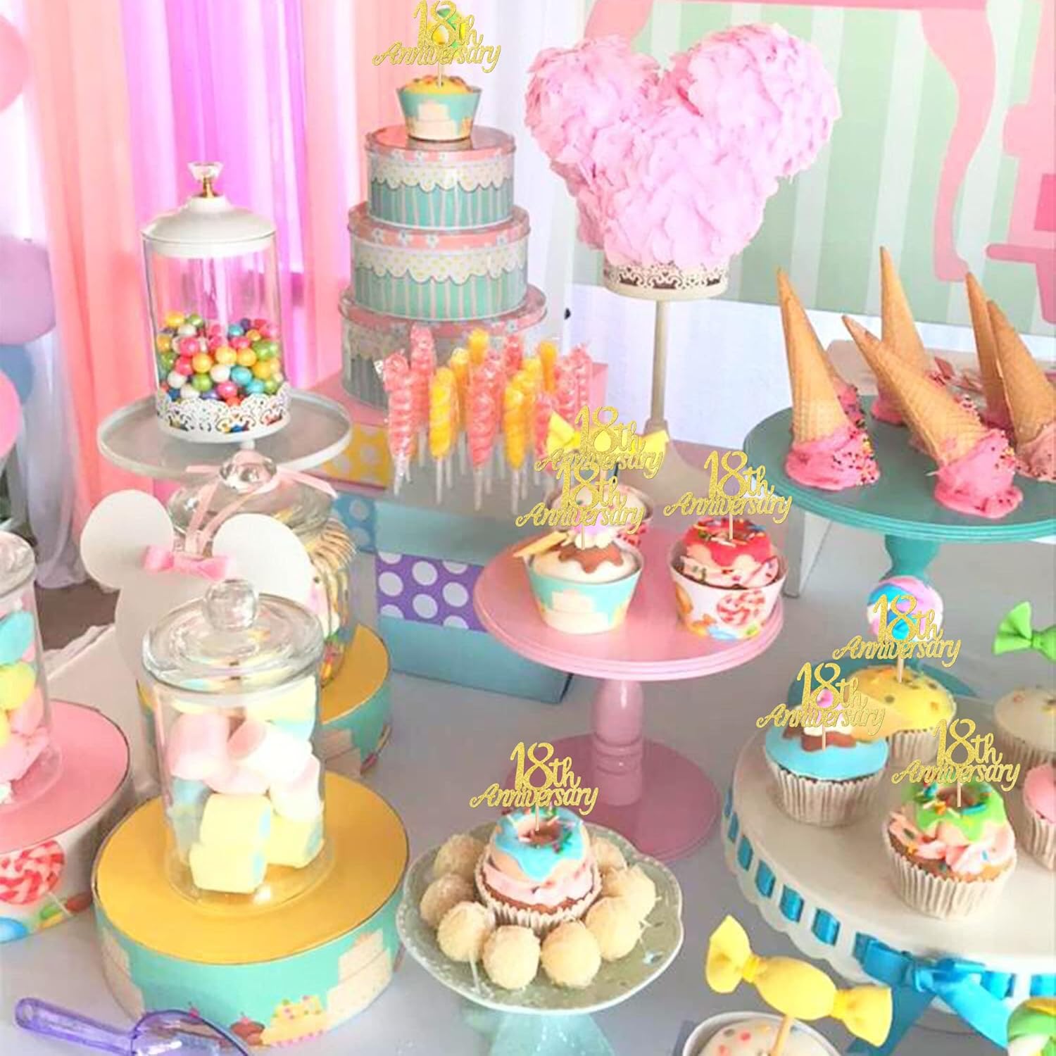 24 piezas de decoración de cupcakes con purpurina para 18 años, número 18, para 18 años, bodas, aniversarios, fiestas de cumpleaños, suministros de