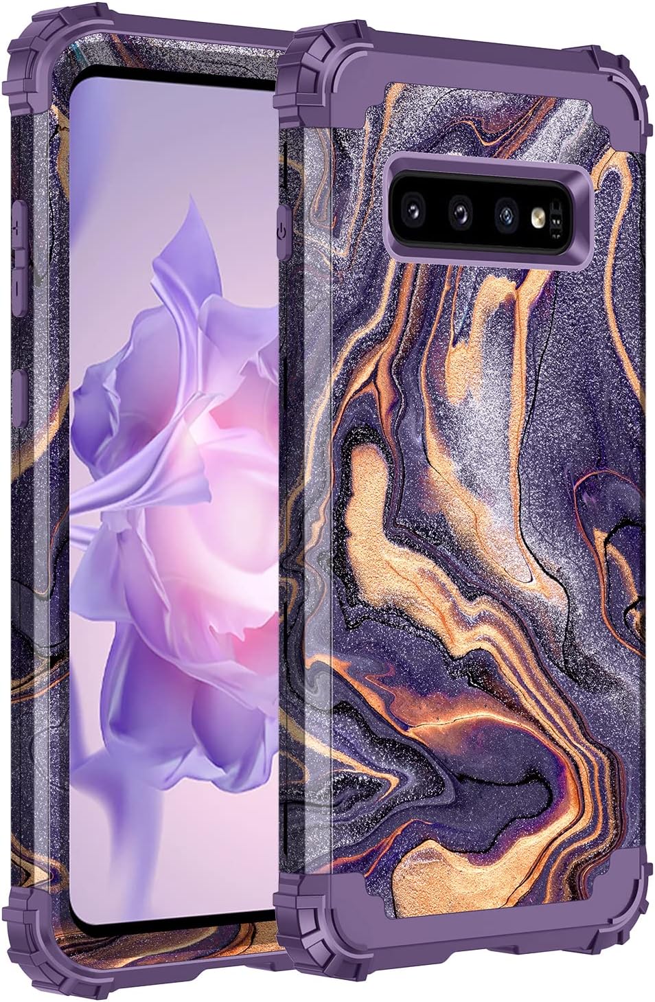 LONTECT Funda protectora para Galaxy S10 de tres capas de mármol, a prueba de golpes, resistente, duradera, para niñas y mujeres, para Samsung