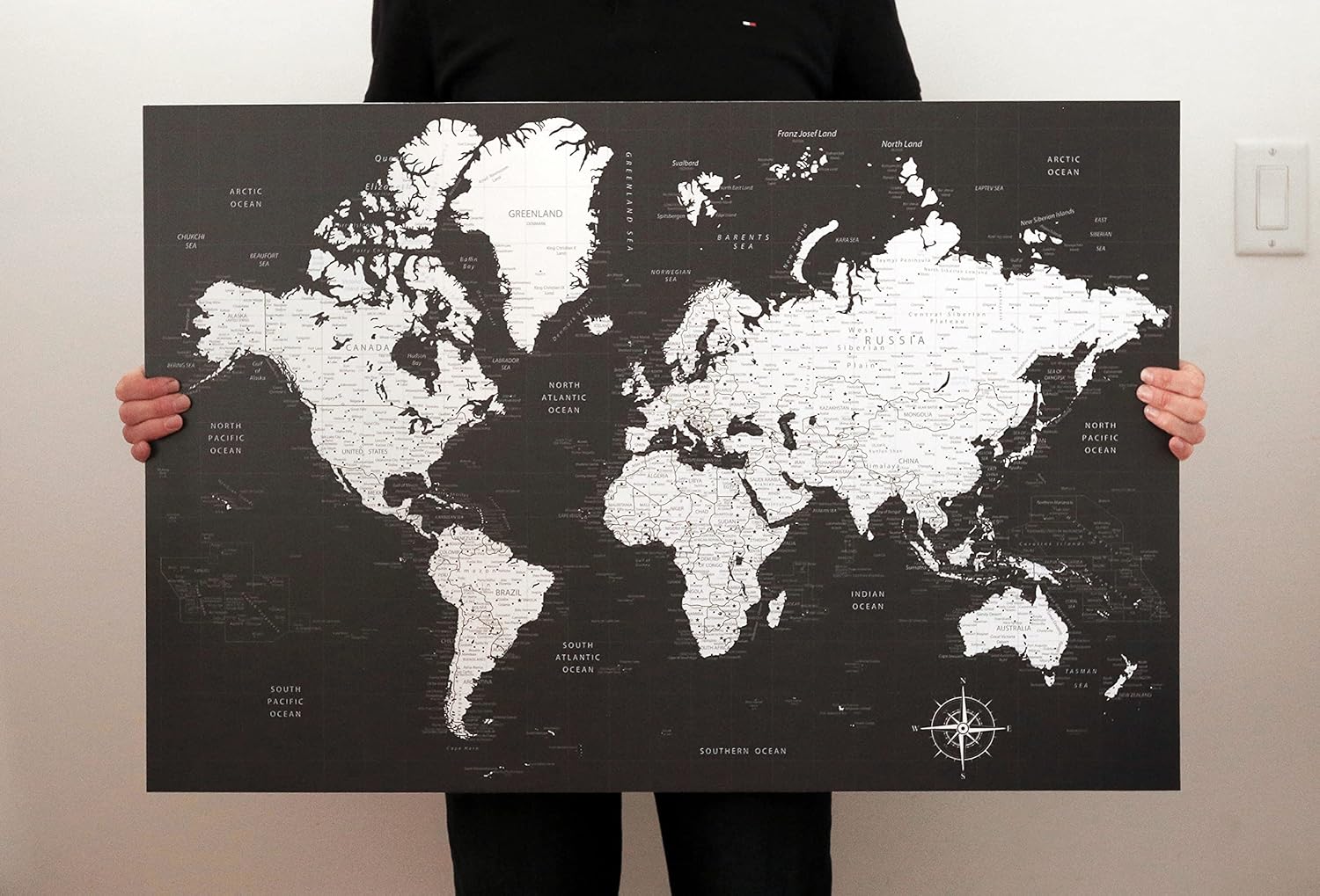 Push Pin World Map Foam Board Mounted, Sizes 24×36, 16×24, Large Travel Map (24×36)