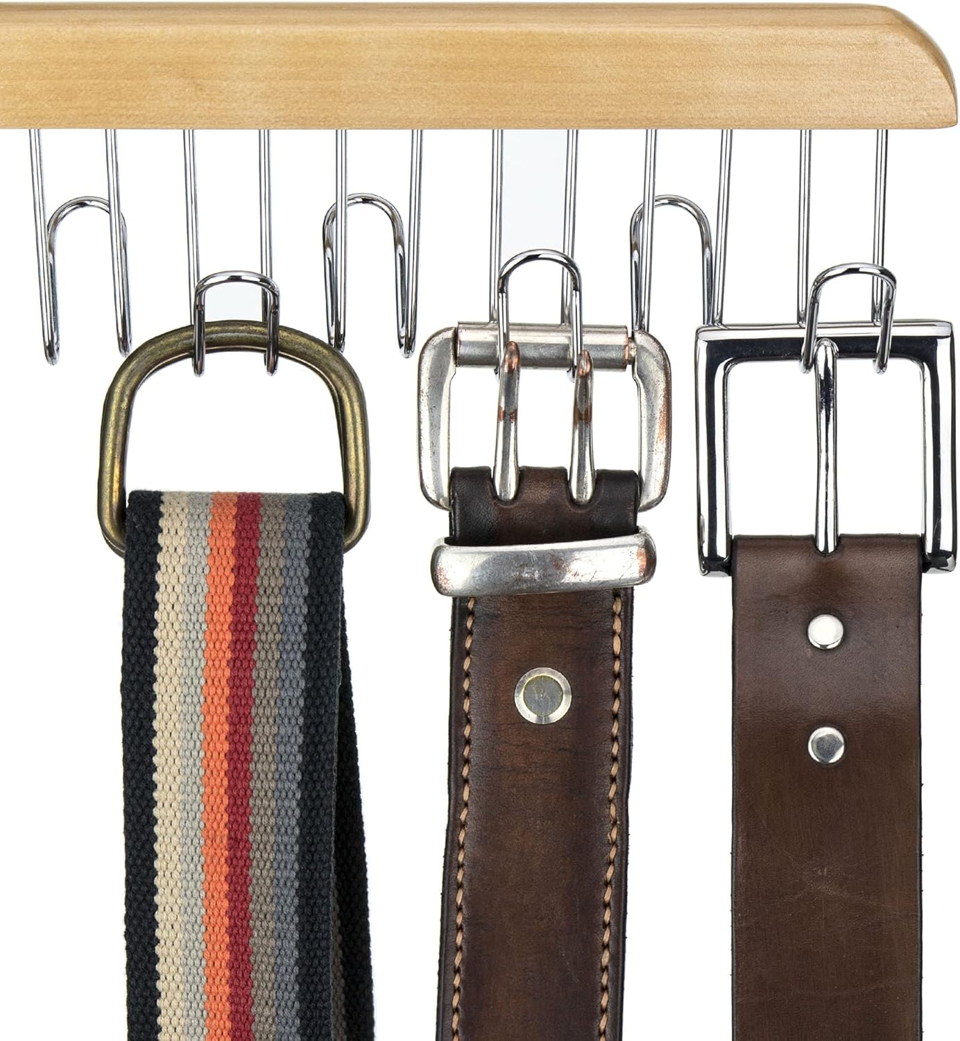 HANGERWORLD Percha de madera para cinturón para armario con 12 ganchos, organizador de joyas, corbata y cinturón