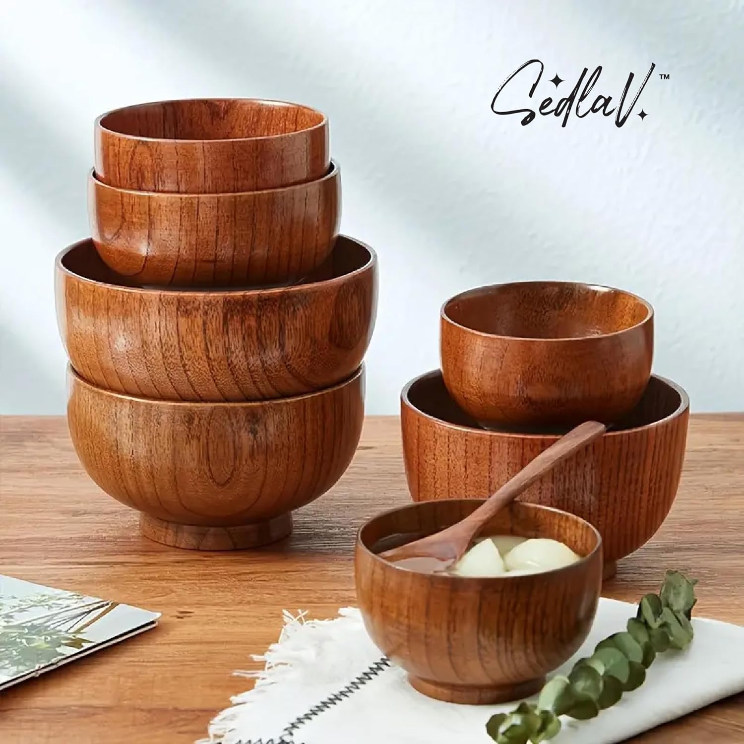 Cuenco de madera, cuenco de madera para cubiertos, cuenco de comedor de madera de azufaifo esenciales para una vida sostenible para arroz y sopa