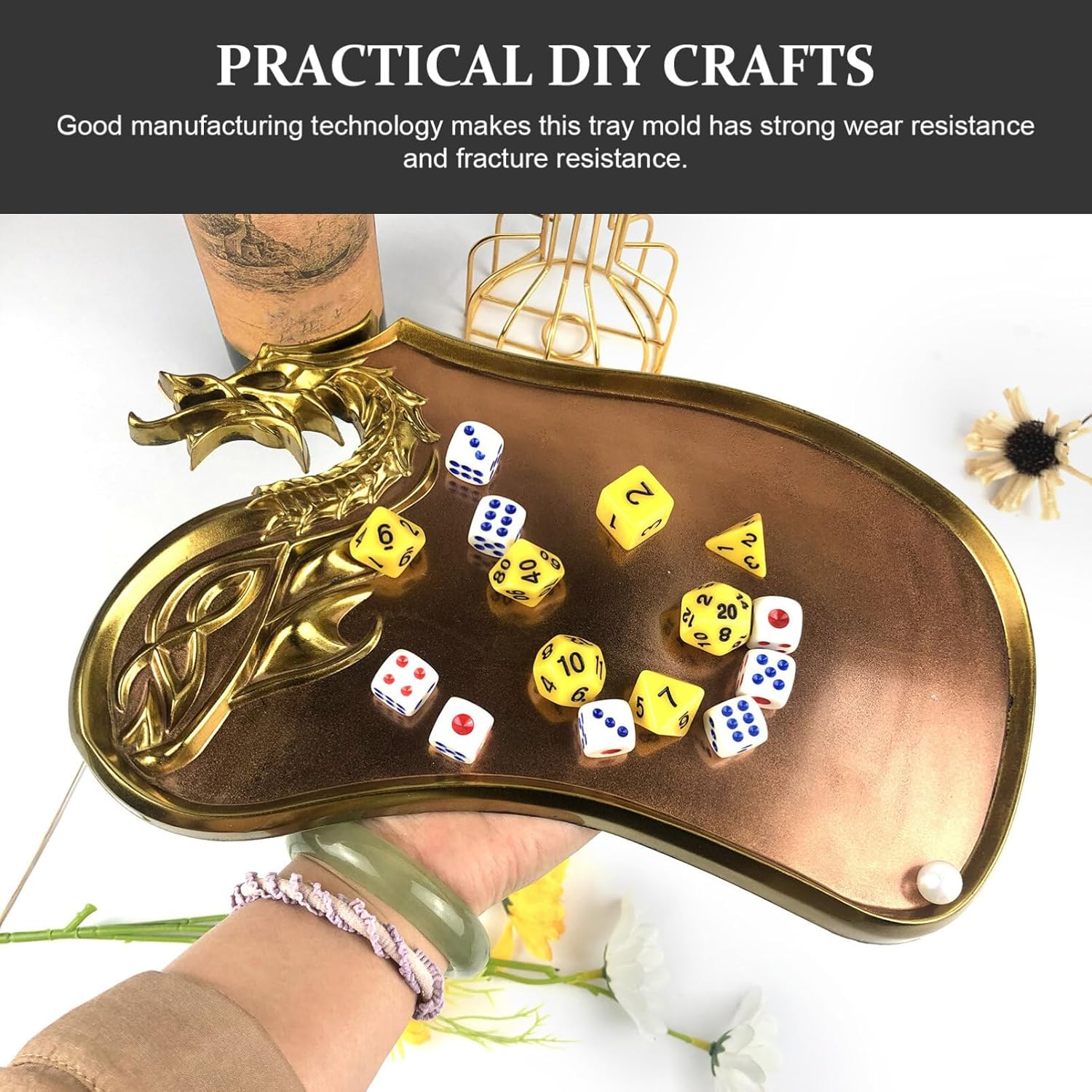 Molde de silicona en forma de dragón, molde de resina de resina epoxi, molde de tabla de servir para almacenamiento de joyas, decoración del hogar