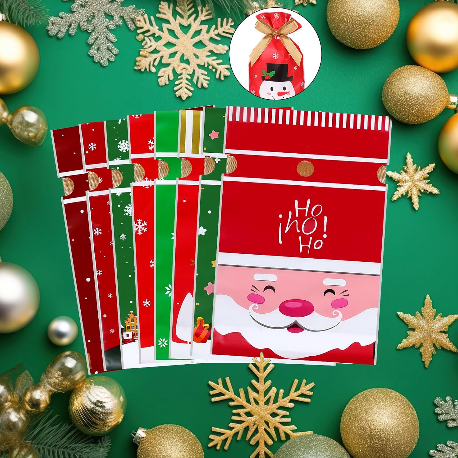 108 bolsas de dulces de Navidad a granel, bolsas de regalo de Navidad con cordón de regalo, bolsas de plástico para regalo de Navidad, bolsas de