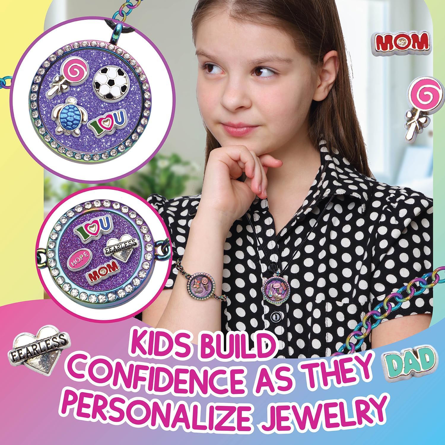 PURPLE LADYBUG CharmWow – Kit de fabricación de joyas para niños, manualidades divertidas para niñas de 4 a 8 años y gran regalo de cumpleaños para