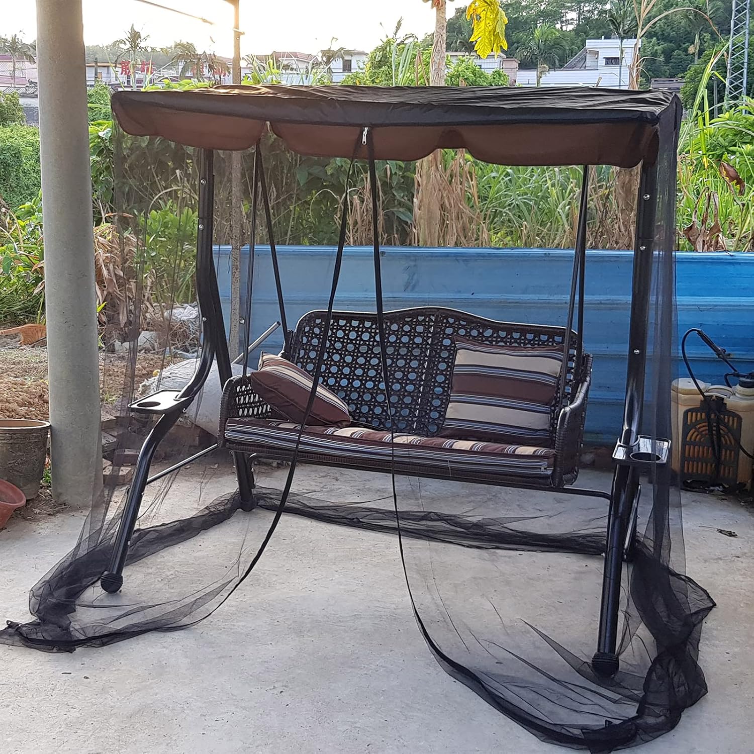 RESOYE Mosquitera para patio y jardín al aire libre, pantalla de malla de poliéster con apertura de cremallera y tienda de campaña de techo, casa de