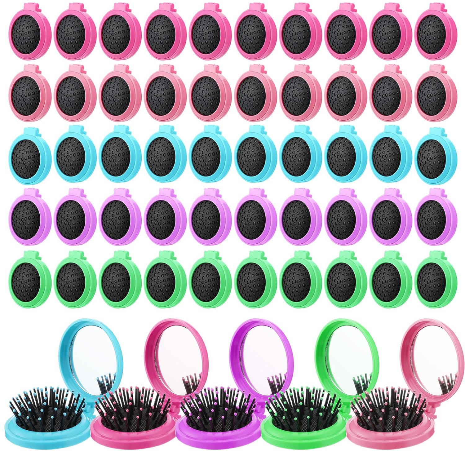 Barydat 50 piezas de calcetines de Navidad, cepillo plegable para el cabello con espejo, cepillo de pelo pequeño portátil a granel, mini peines