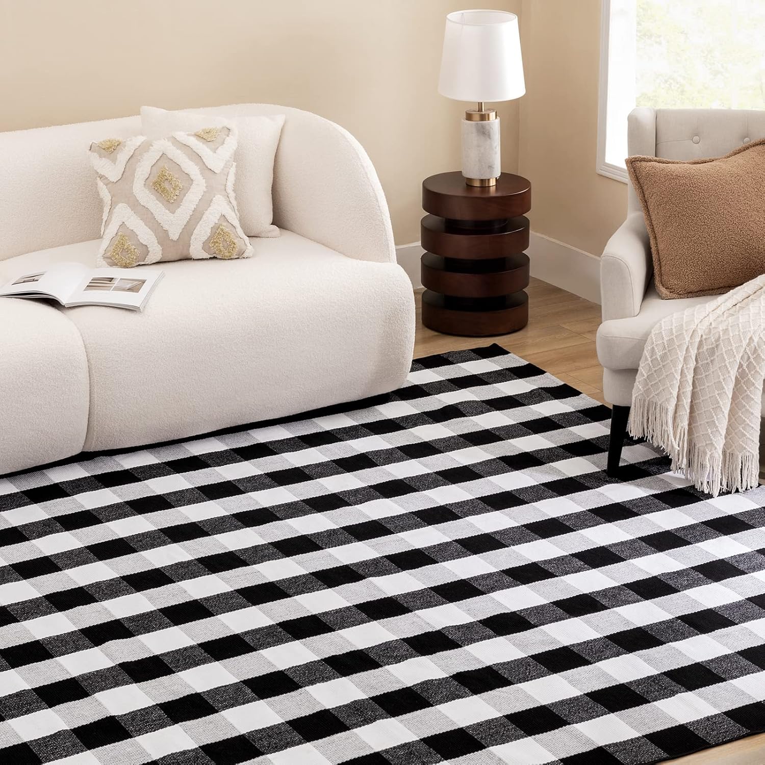 joybest Buffalo – Alfombra a cuadros de 4 x 6 pies, alfombra de algodón tejida a mano para interiores y exteriores, alfombra para patio, sala de