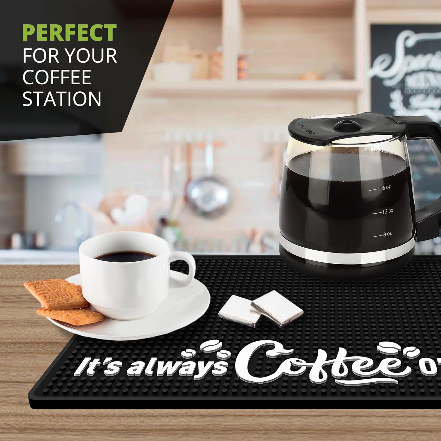 Tapete prémium para barra de café (18 x 12 pulgadas), tapete absorbente y silicona antideslizante, perfecto para cafeteras, máquinas de café expreso