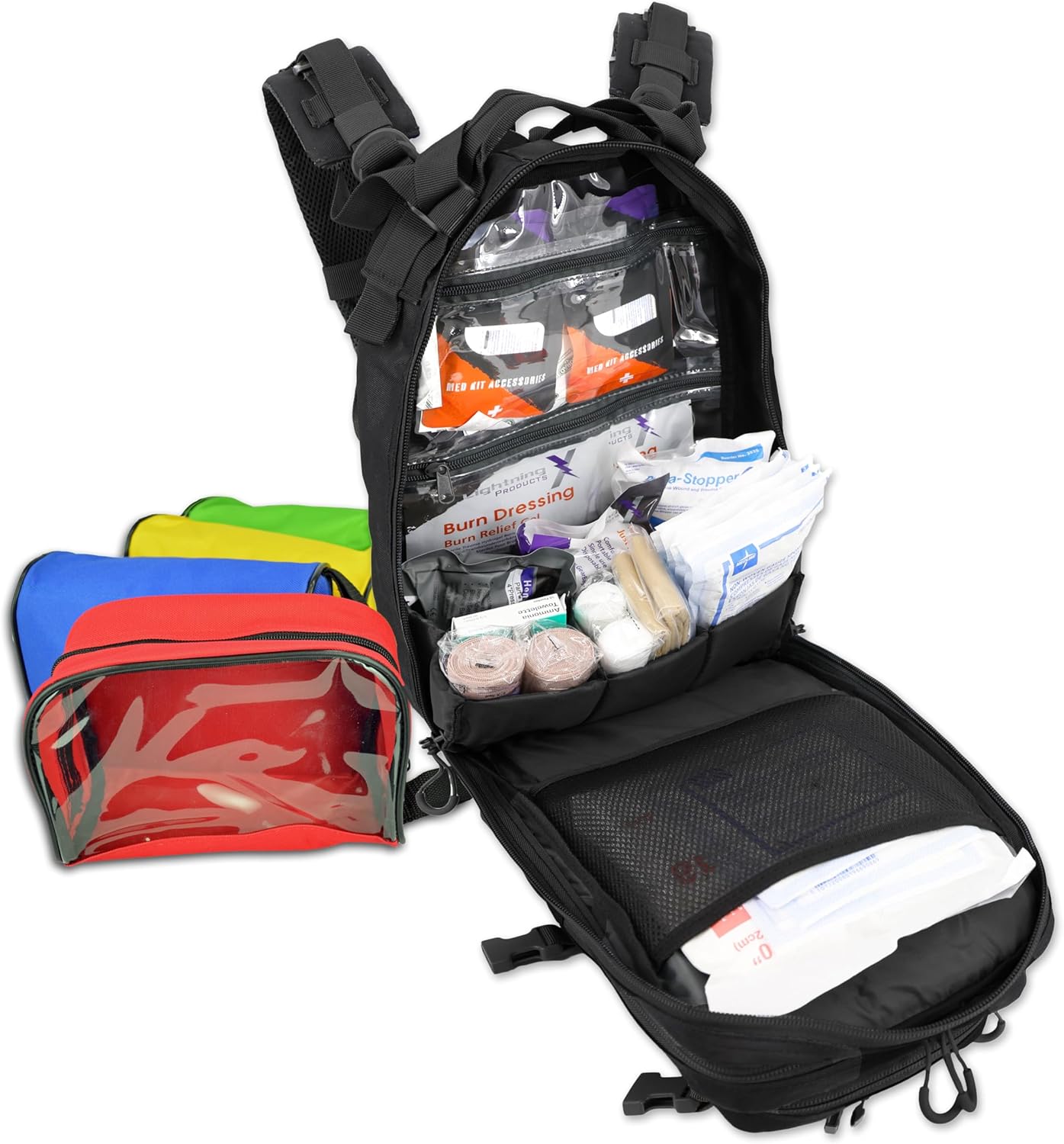 Lightning X Stocked EMSEMT – Mochila médica de primeros auxilios para trauma y sangrado + kit + bolsas, color negro