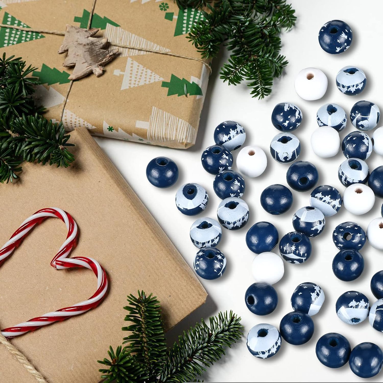 120 cuentas de madera de Navidad con diseño de Jesús, cuentas espaciadoras de madera redondas de Navidad de 0.632 pulgadas (0.630 in), cuentas de