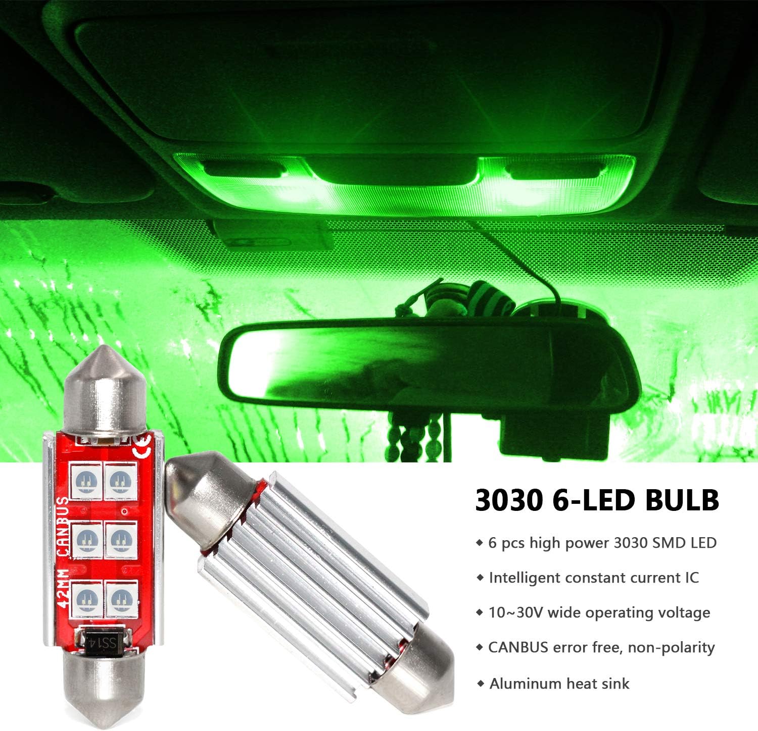 Phinlion – Bombilla superbrillante 212-2 LED 3030 6-SMD, Festoon 41 mm, 42 mm, bombillas 211-2 578 para el interior del automóvil, domo de la