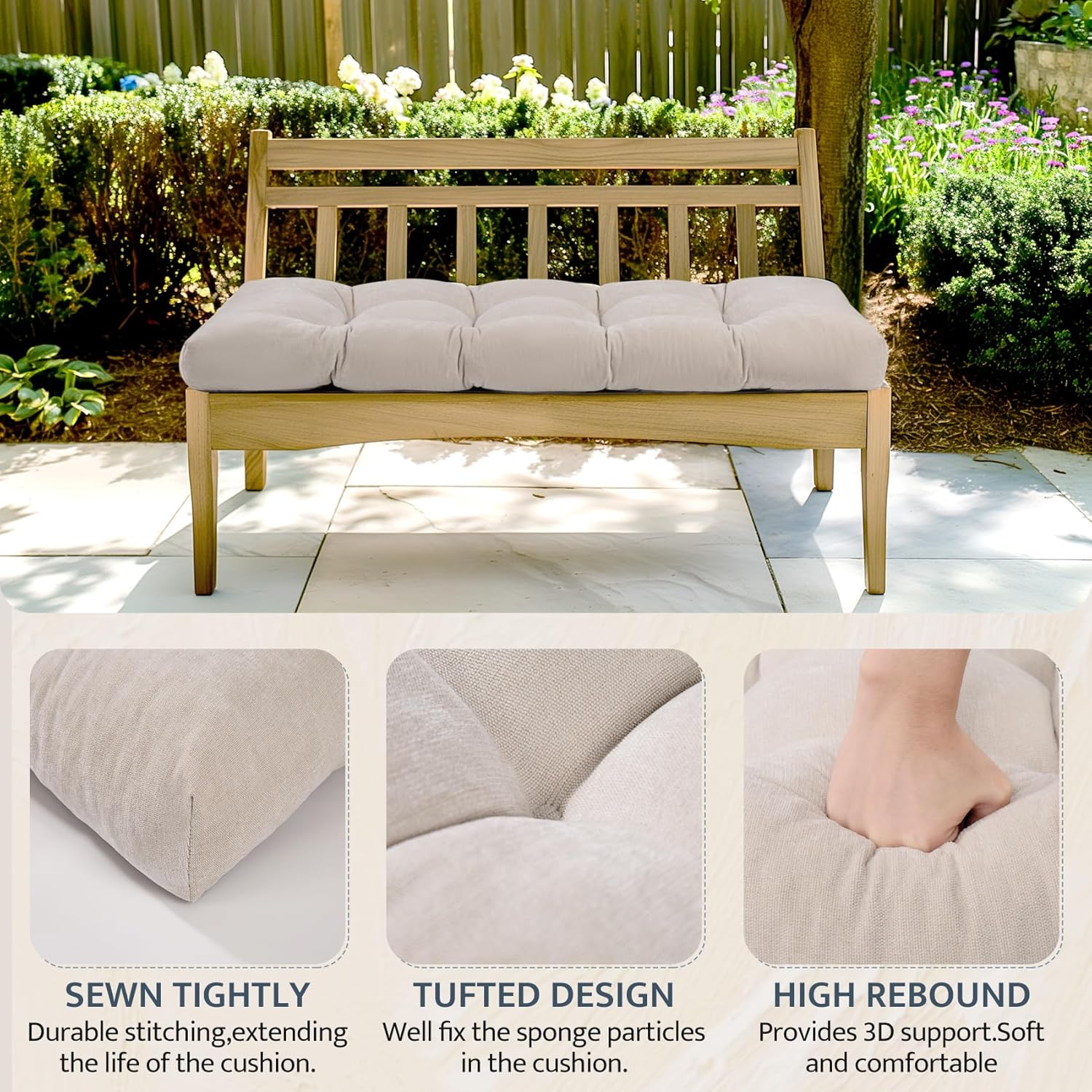 mudilun Cojín de banco personalizado, cojines de banco antideslizantes para muebles de interior con lazos, cojines de asiento de ventana para