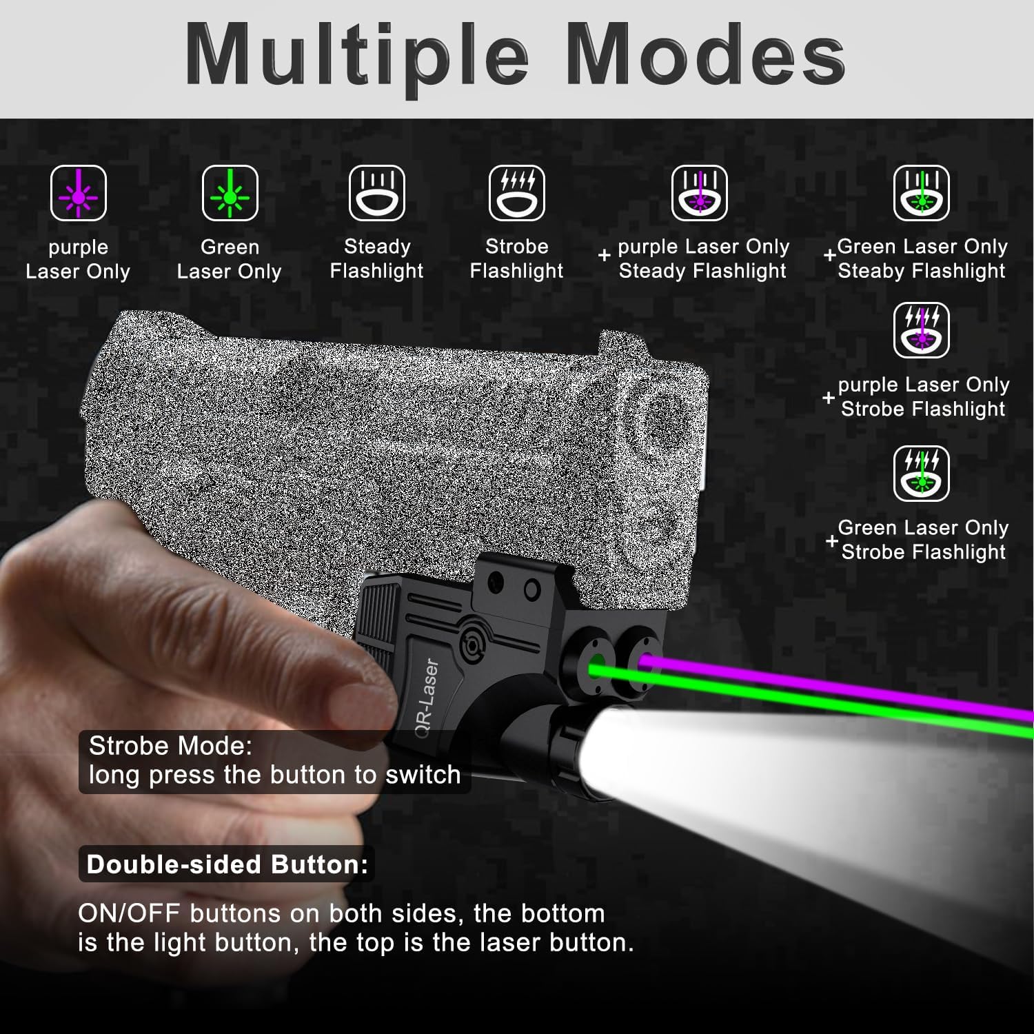 3 in 1 Red Green Purple Blue Laser Light Combo, 600 Lumens Tactical Flashlight Laser Sight, Built-in USB Rechargeable Battery