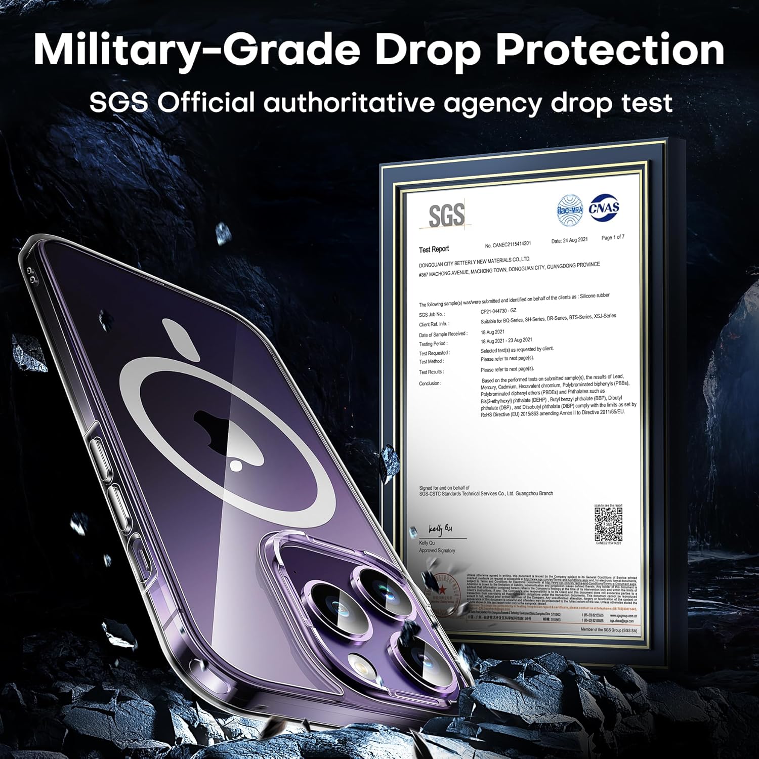 TOCOL Funda magnética transparente para iPhone 14 Pro, no amarillea, protección completa de la cámara, con 2 protectores de pantalla, compatible con