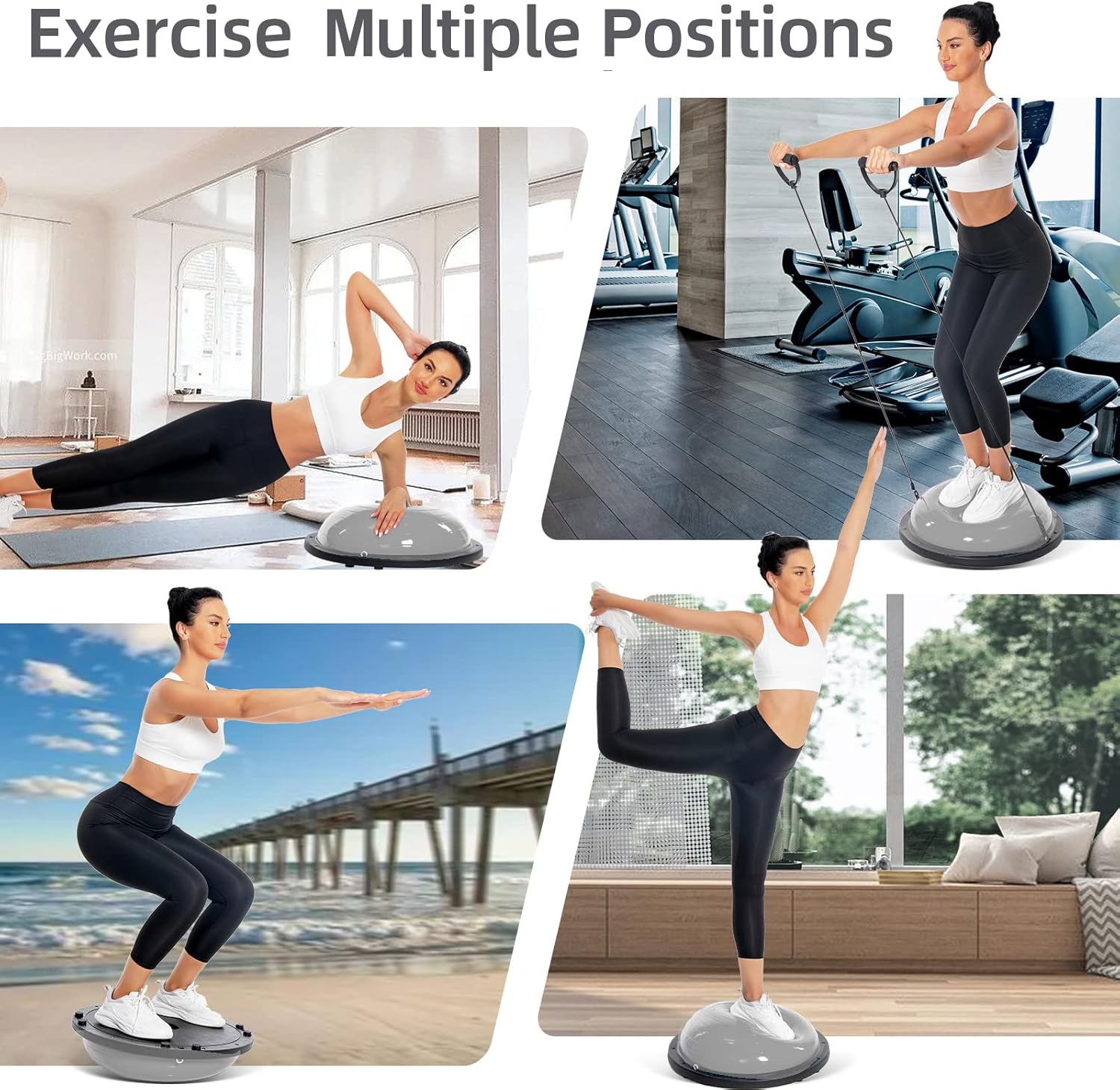 Entrenador de pelota de equilibrio, media pelota para yoga con banda de resistencia y bomba de pie, mejora el entrenamiento de media pelota de