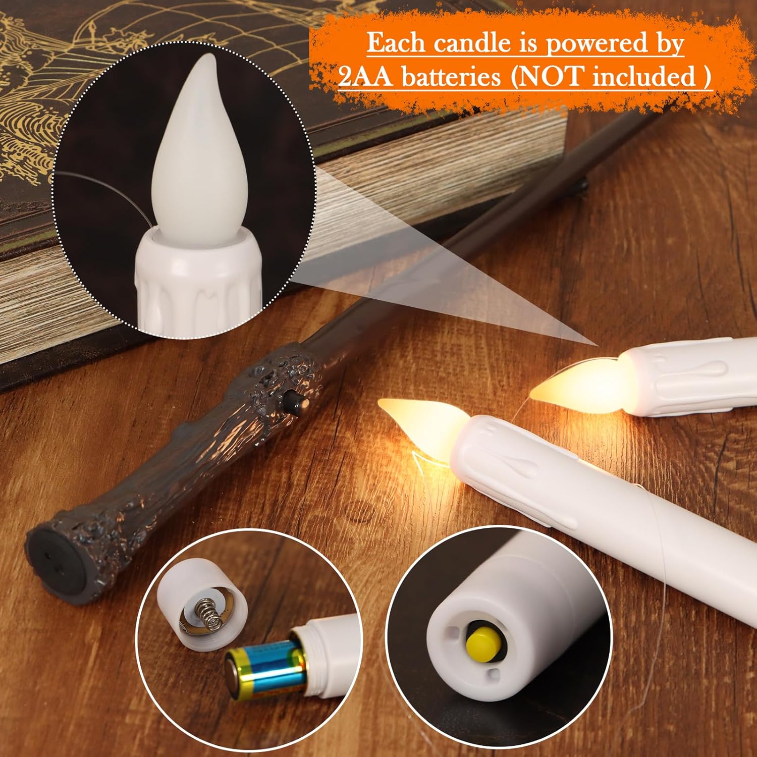 16 velas flotantes con control remoto de varita mágica, velas cónicas sin llama de 6.7 pulgadas, velas LED colgantes de Halloween, velas de ventana
