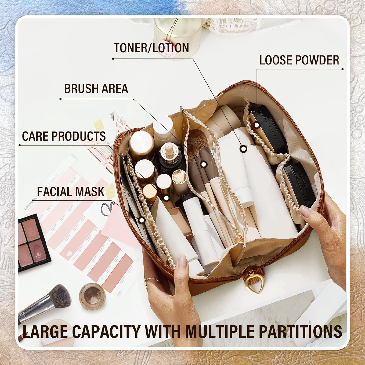 Bolsa de maquillaje organizador de cosméticos de viaje bolsa de aseo de viaje de gran capacidad para mujer, bolsa de cosméticos impermeable con asa