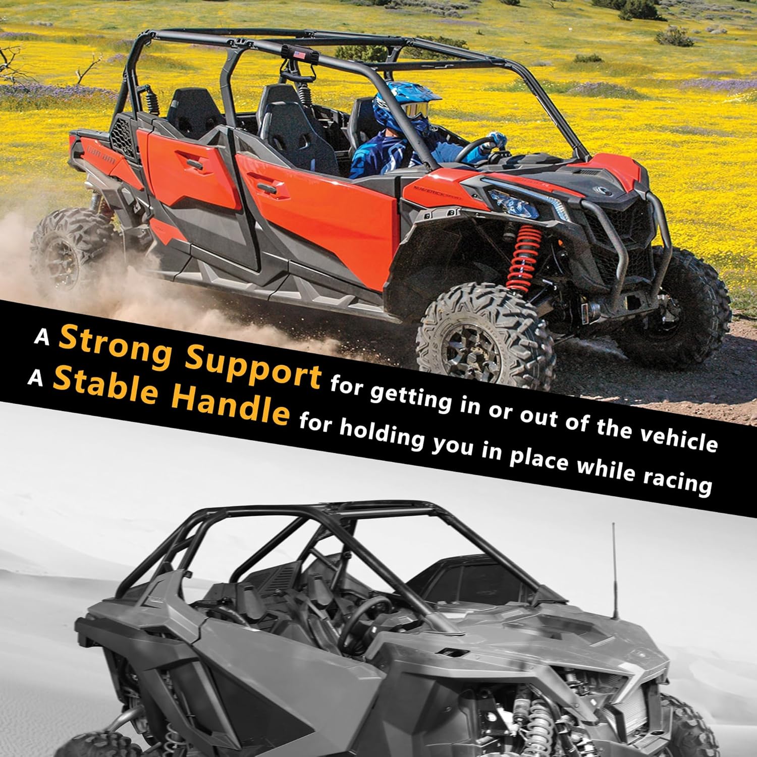 Asas de agarre UTV ATV de 1.5 a 1.75 pulgadas, asas de agarre compatibles con Polaris RZR, Kawasaki Wildcat UTV, ATV, correas de repuesto de agarre