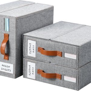 Yecaye Paquete de 4 organizadores de sábanas, organizadores plegables de lino y almacenamiento, organizador de sábanas (tamaño Queen y King) con Yecaye Paquete de 4 organizadores de sábanas, organizadores plegables de lino y almacenamiento, organizador de sábanas (tamaño Queen y King) con