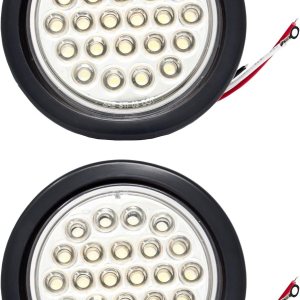 All Star Truck Parts  Kit de luces redondas de 4 pulgadas para remolque de marcha atrásde respaldocola de 24 LED, color blanco, con enchufe y All Star Truck Parts  Kit de luces redondas de 4 pulgadas para remolque de marcha atrásde respaldocola de 24 LED, color blanco, con enchufe y