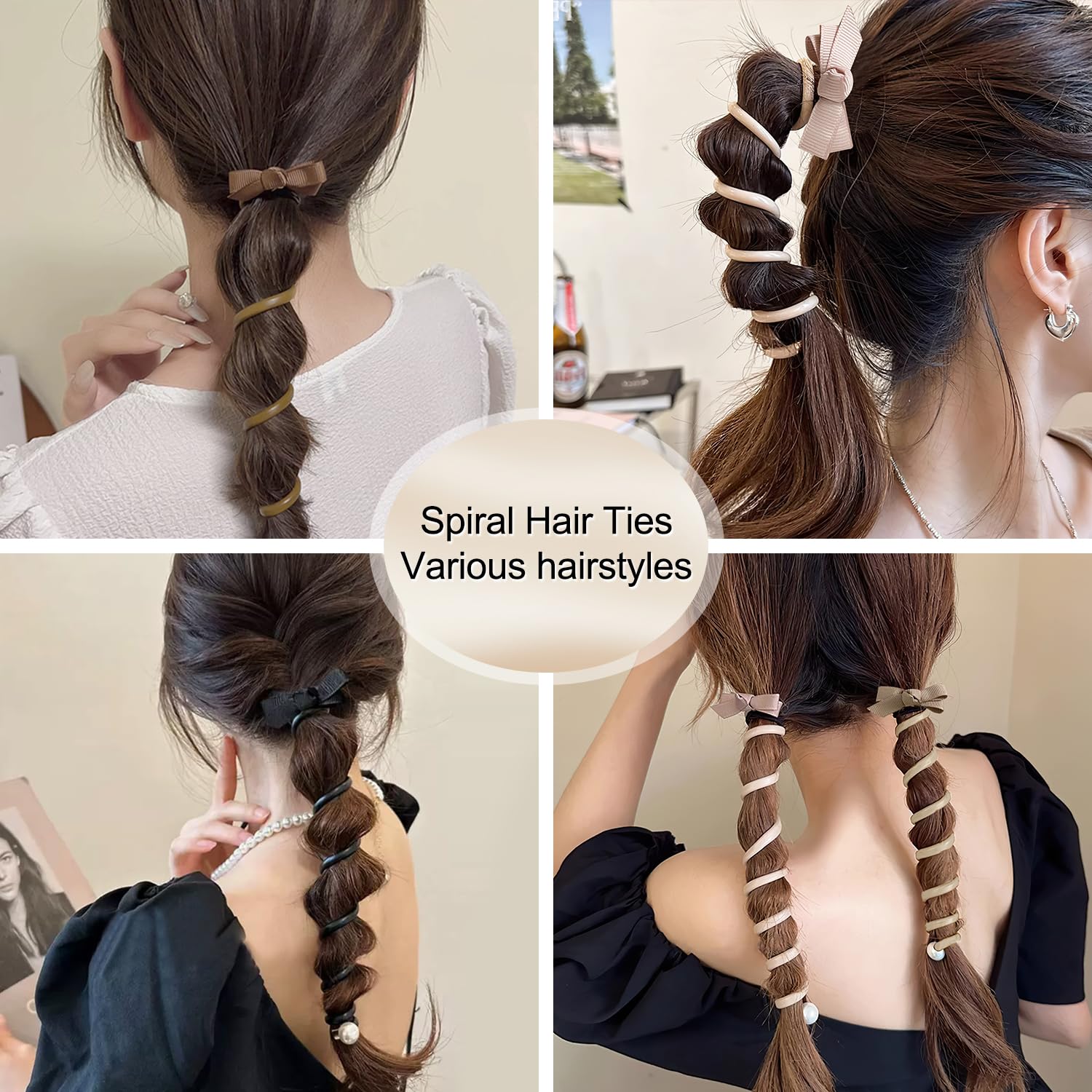 Lazos para el cabello en espiral sin arrugas, coloridas bandas para el cabello con alambre de teléfono, lazo elástico con lazo trenzado, bobinas de