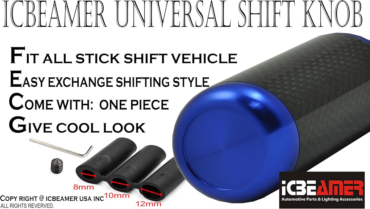 ICBEAMER Drifting JDM Styles – Perilla de palanca de cambios manual de aluminio con fibra de carbono real (5 y 6 velocidades)