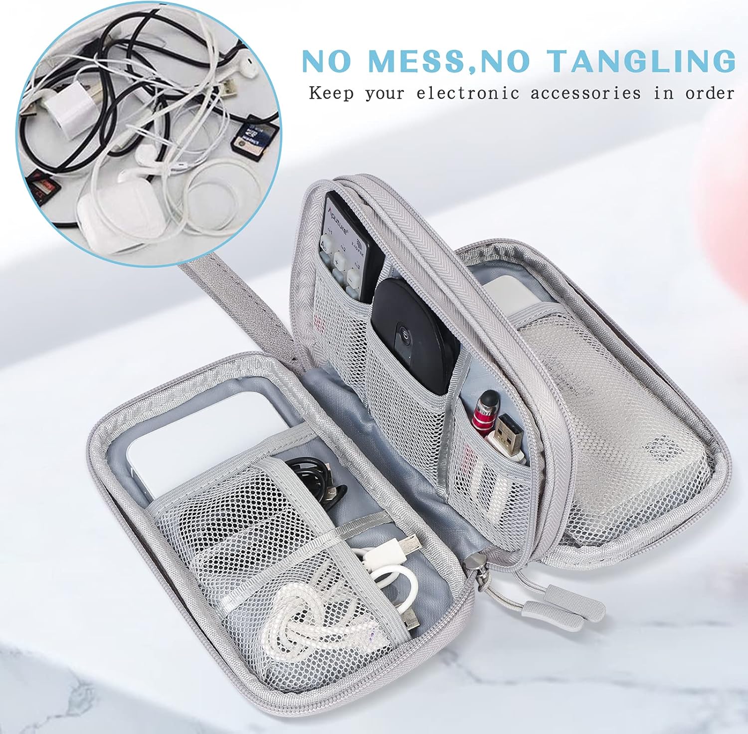 FYY Organizador electrónico, 2 piezas Bolsa organizadora de cables de viaje, accesorios electrónicos, funda de transporte portátil, impermeable,