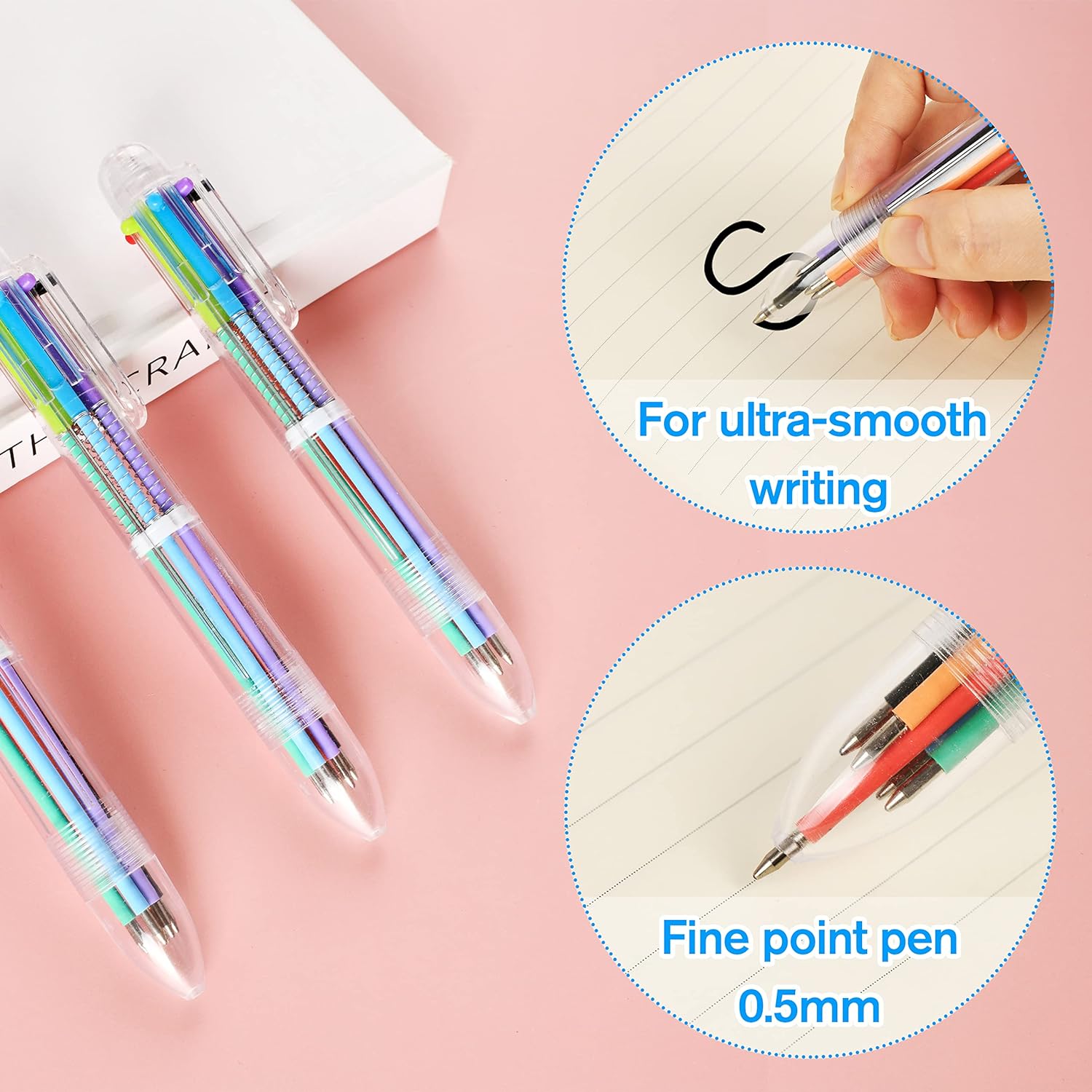 20 bolígrafos multicolor de 6 colores en uno, bolígrafos retráctiles de 0.020 in, bolígrafos de color arcoíris para suministros escolares de